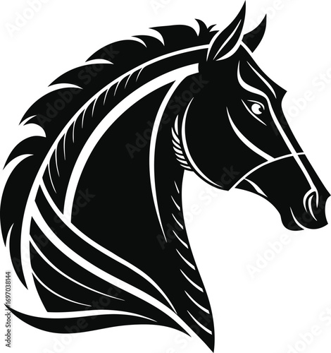 Horse Head Silhouette Vector, Elegant Equine Head Outline, Majestic Stallion Profile Silhouette, Minimal Horse Head Illustration