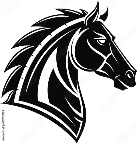 Horse Head Silhouette Vector, Elegant Equine Head Outline, Majestic Stallion Profile Silhouette, Minimal Horse Head Illustration