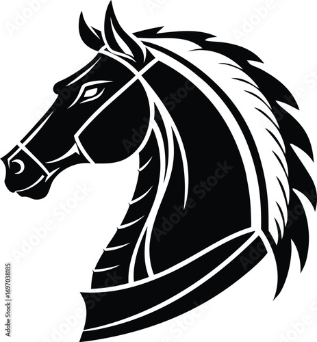 Horse Head Silhouette Vector, Elegant Equine Head Outline, Majestic Stallion Profile Silhouette, Minimal Horse Head Illustration