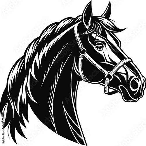 Horse Head Silhouette Vector, Elegant Equine Head Outline, Majestic Stallion Profile Silhouette, Minimal Horse Head Illustration