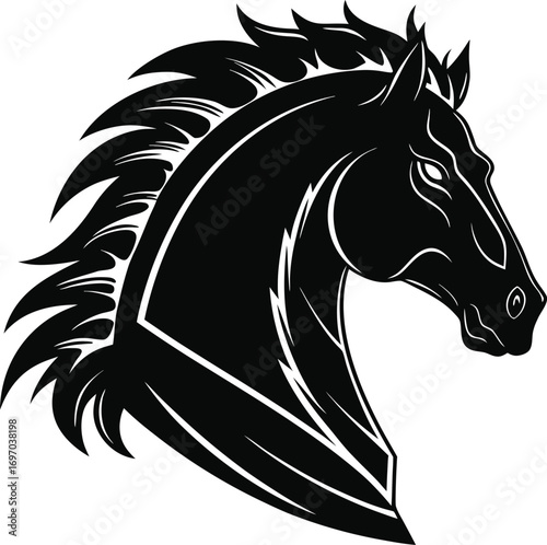 Horse Head Silhouette Vector, Elegant Equine Head Outline, Majestic Stallion Profile Silhouette, Minimal Horse Head Illustration