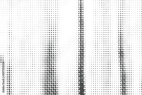 Abstract monochrome halftone dots forming vertical stripes and soft gradient on white vector backdrop modern minimal graphic texture for posters banners covers and design