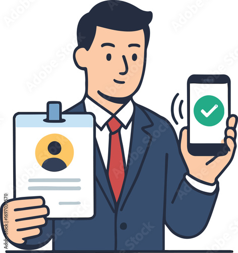 Employer badge scan phone scanning certificate illustration