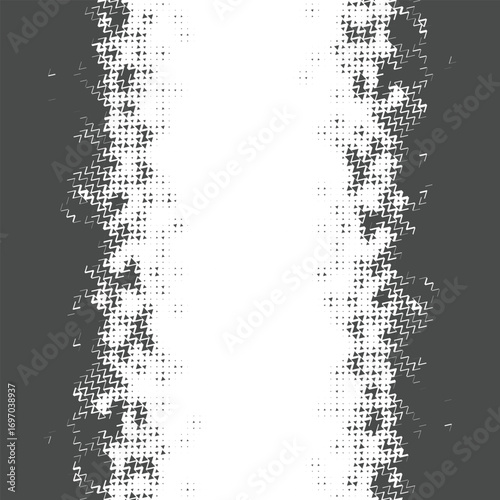 Distressed halftone texture effect vertical frame with grunge edges and white center for graphic design projects vector