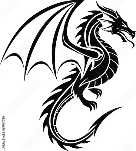 Wallpaper Mural Black Dragon Tattoo Silhouette Vector, Fierce Dragon Outline Illustration, Tribal Dragon Silhouette Design, Mythical Dragon Tattoo Graphic Torontodigital.ca