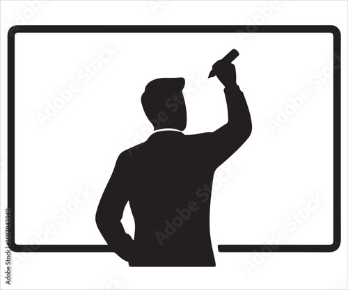 Silhouette of man writing on whiteboard for business training