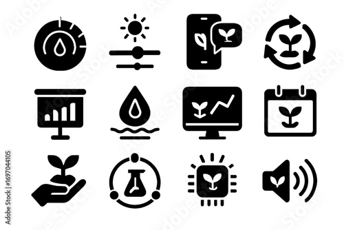 Icon nutrient garden growth mix screen control auto tools nano plant vector