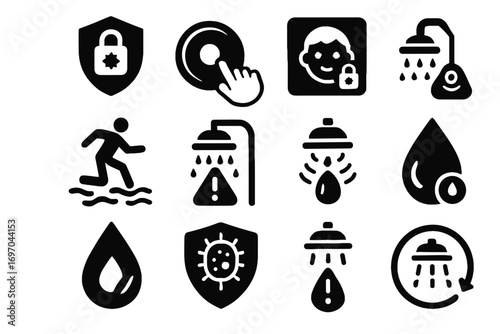 Floor safety sensor ring humidity slip button icon vector shower warning badge