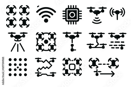 Vector group pattern drone icon mission swarm node follower signal coordination