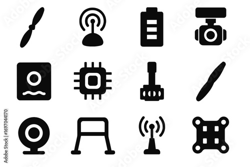 Flight vector signal component sensor controller icons icon rotor unit drone receiver