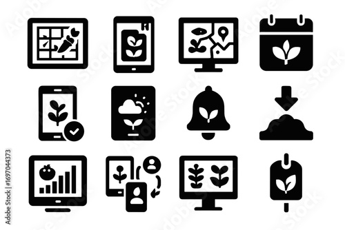 Vector plant planning app icon system seed icons virtual tagging gardening data