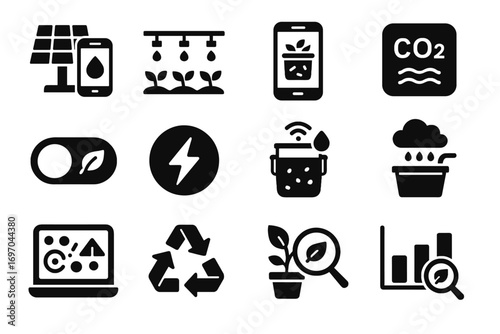 Icons garden icon plant vector sensor monitor tracker digital planner system sustainable