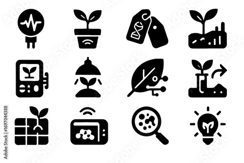 Icon gardening bio transplant microclimate digital plant microflora tag growth organic leaf
