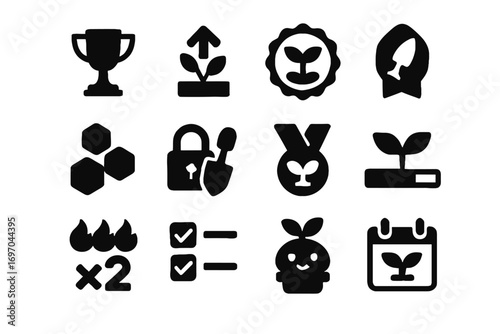 Score digital trophy gamified icons vector badge tool gardening icon streak companion