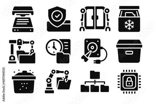 Bin vector flipper robotic archival record port archive access icon file