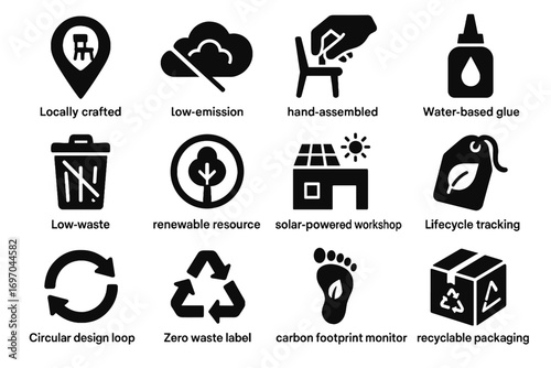 Monitor badge tag vector recyclable icon icons locally furniture label sustainable glue