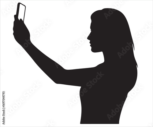 Silhouette of young woman taking selfie with smartphone illustration