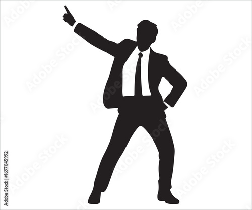 Businessman silhouette pointing upward with leadership vision