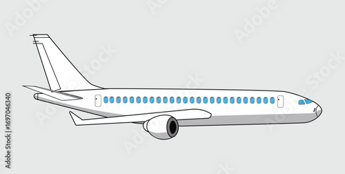 Airplane clipart jet flying sideways with windows visible in simple minimal white style