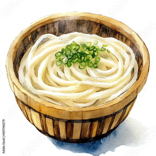 watercolor of Udon Noodles, vector, isolated on a white background.
