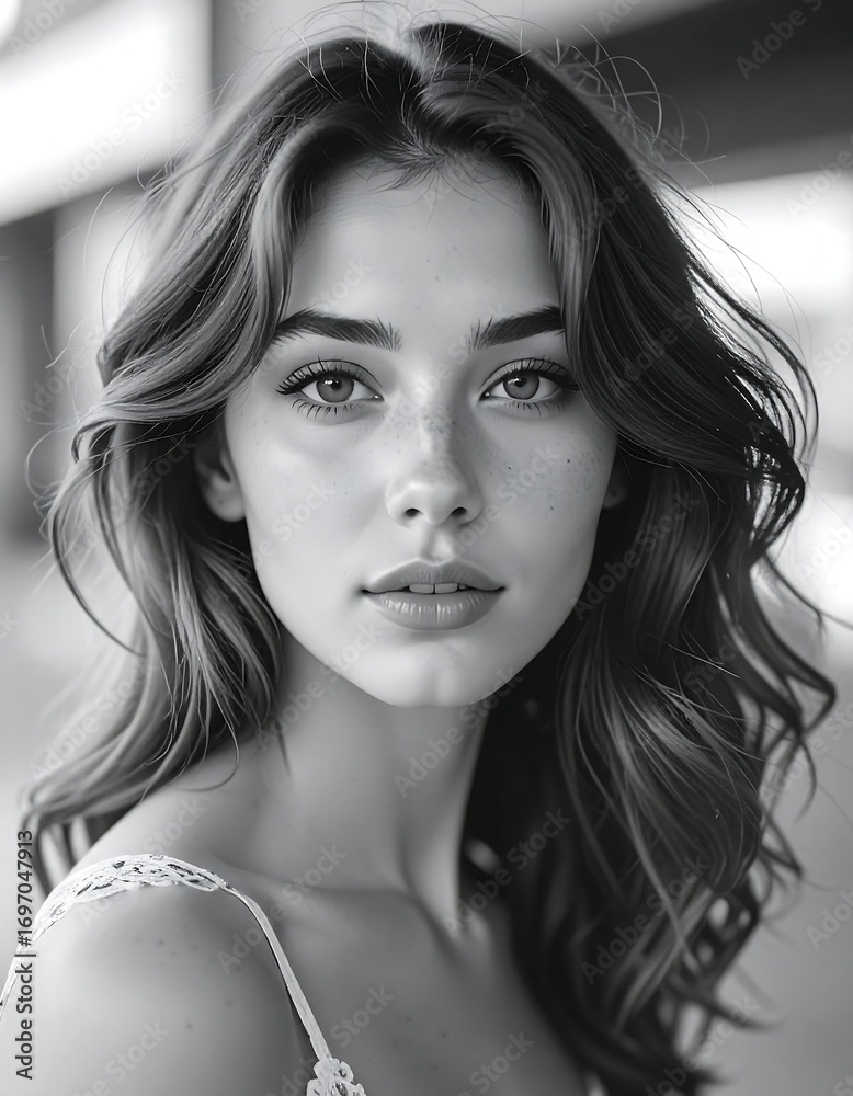 Naklejka premium Grayscale portrait of a woman