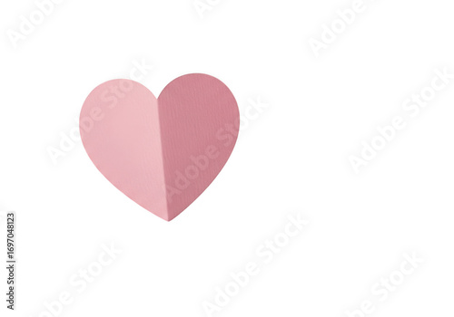 A simple pink paper heart cutout isolated on a transparent background, symbolizing love and romance