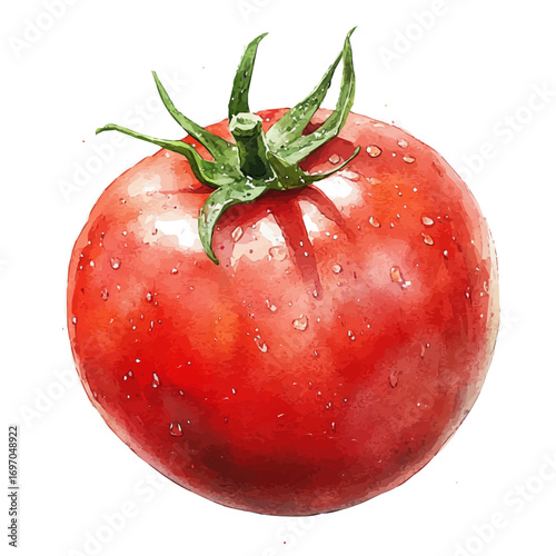 Tomato, watercolor clipart vector, isolated on a white background.
