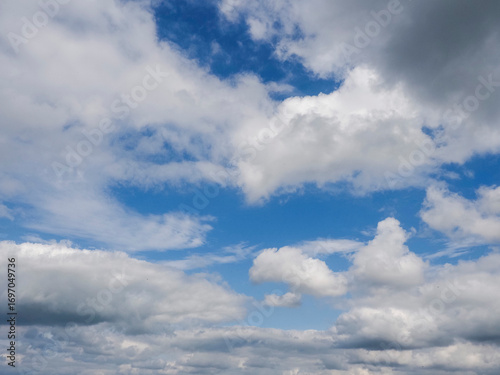 Blue cloudy sky. Nature background for design. Cloudscape.