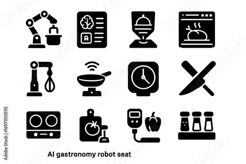 Ai gastronomy silhouette symbol glyph set icon black prompt pictogram icons vector