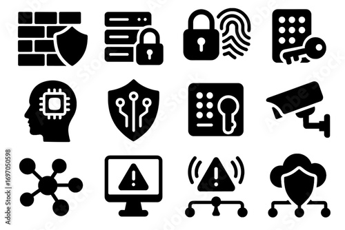 Icons security node vector camera data detector server cyber pad module icon