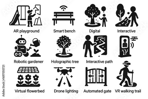 Lighting smart interactive automated enabled park vector ai path flowerbed icon holographic