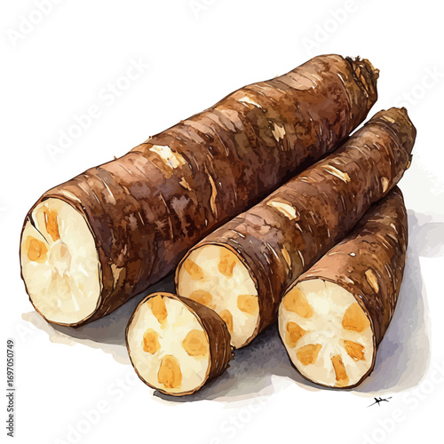 Taro Root, watercolor clipart vector, isolated on a white background.