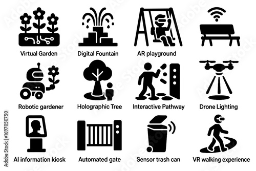 Lighting vector icon interactive park trail gardener drone vr gen fountain robotic