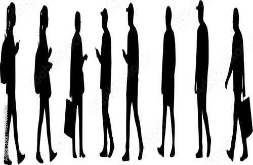 Diverse group of people silhouettes walking and interacting together

