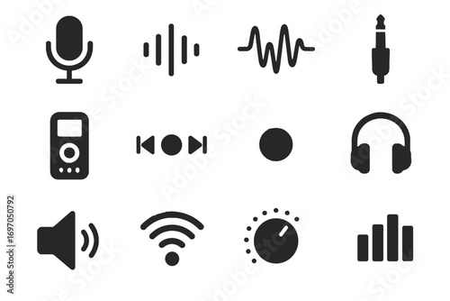 Voice dial led headphone volume analyzer icon buttons frequency indicator scanner icons