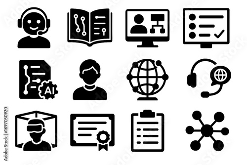 Headset icon tutor language education vector digital quiz screen interactive ai online