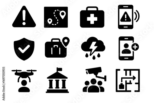 Travel ai evacuation safety emergency safe sign hazard vector icon crowd tracker