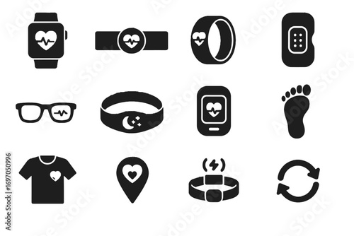 Health sensor icons alert ring wearable clothing gps sync smartwatch vector icon