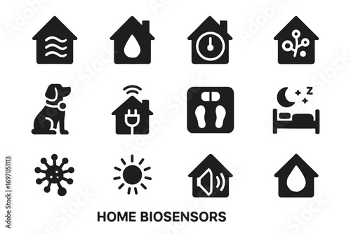 Icon environment smart home allergen icons humidity biosensor health sleep detector vector