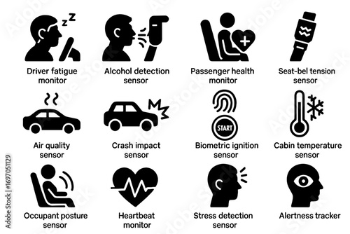 Monitor temperature driver sensor quality biosensor heartbeat impact icon air icons vector