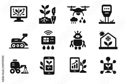 Bot scanner yield agriculture smart icon fertilizer farming plow icons sprayer vector