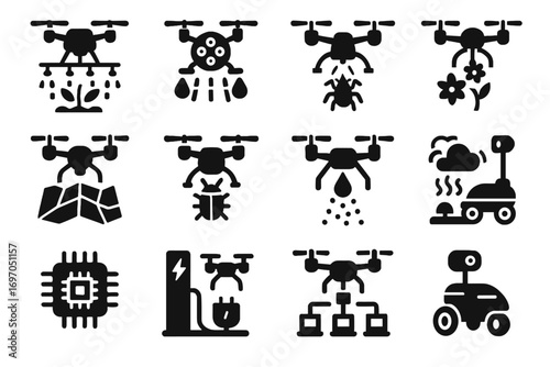 Crop farming mapping icons flight control imaging vector multispectral icon pest drone