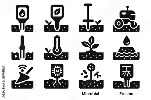 Tillage tester technology probe vector icon matter ph sampling soil database icons