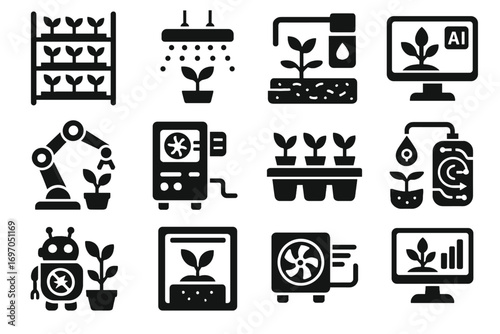 Vertical control management farm icons farming growth vector icon led regulator pest
