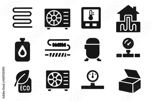 Heater eco geothermal antifreeze thermostat heat coil fan pipes icon icons vector