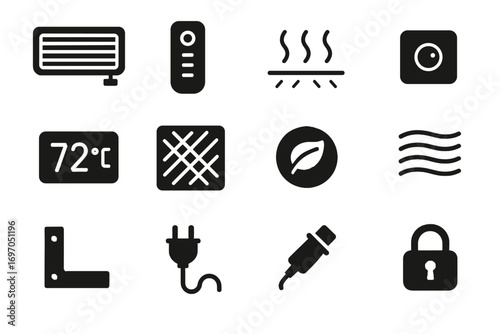 Cord infrared circulation installation icon heater bracket panel air vector eco carbon