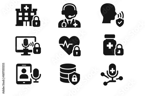 Security voice cross doctor health login icon smart vector healthcare device