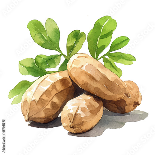 Tamarind, watercolor illustration vector, isolated on a white background.