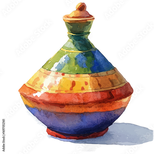 Tagine, watercolor vector, isolated on a white background.