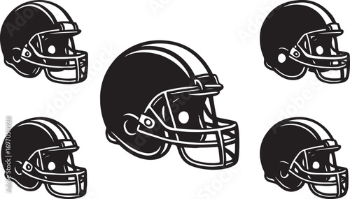  Football helmet vector set – black and white facemask illustration.